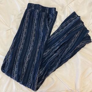 Navy Patterned Power Pants w/ Elastic Waistband